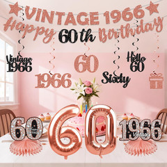 Yatufom 60Th Birthday Decorations for Women, Rose Gold Vintage 1966 Birthday Ban