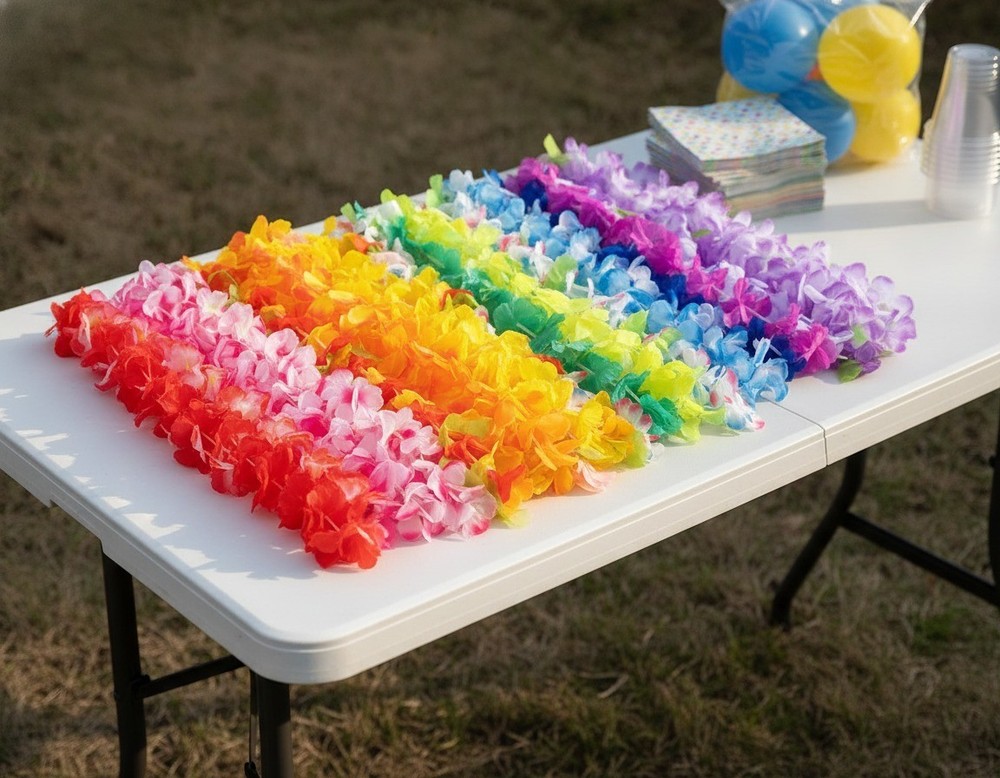 Hawaiian Flower Leis, 24 Count, 36″, Multi Color, Tropical Party Favor Pack