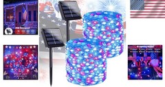 Solar String Lights 400 LED 2 Pack waterproof Red White Blue 8 Modes outdoor