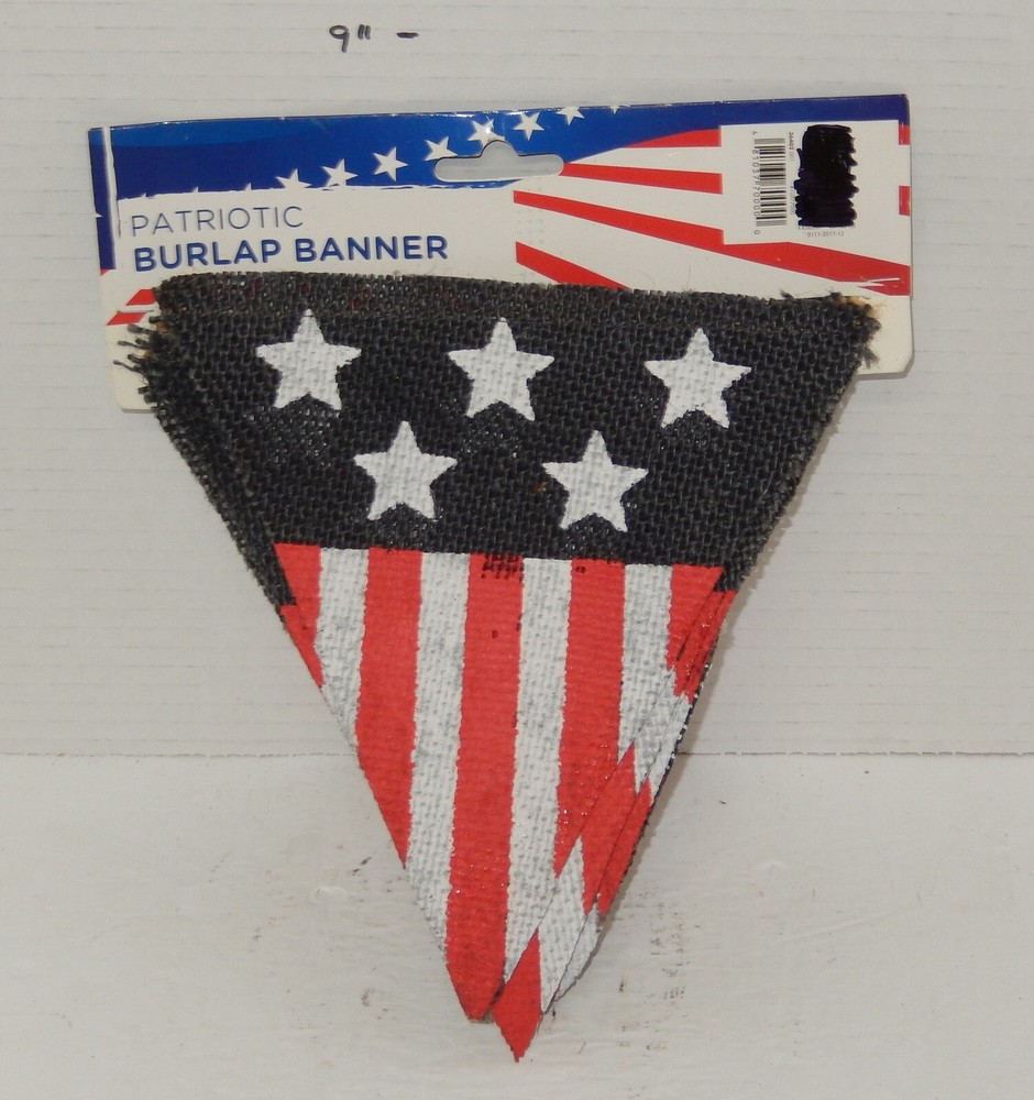 USA Patriotic Burlap Banner Stars Stripes Red White Blue July 4th Veterans Day