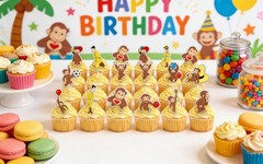 24PCS Curious Monkey Cupcake Toppers, Cartoon Party Decorations, Theme Celebr…