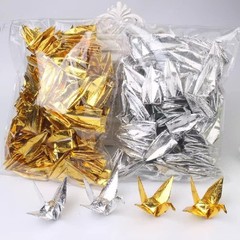 100PCS Iridescent Premade Origami Paper Cranes Folded 1000 Japanese Cranes Mo…