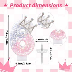 Crown Birthday Number Candles, Glitter Pink & Silver Cake pink,silver