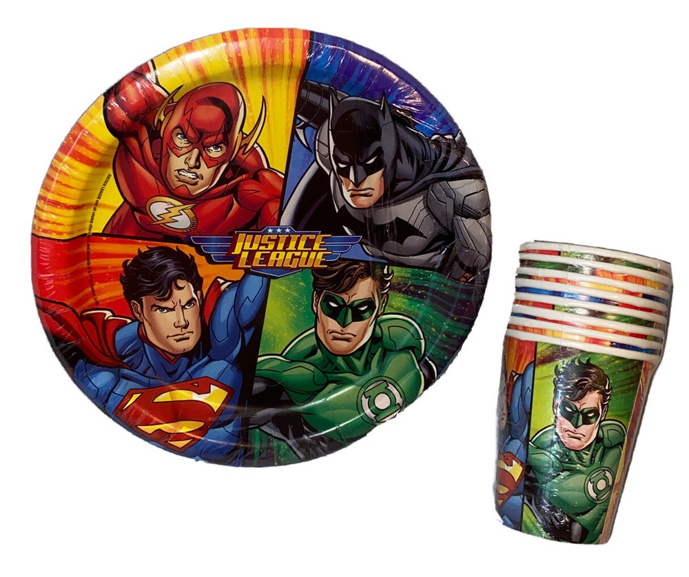 JUSTICE LEAGUE BIRTHDAY PARTY SUPPLIES*8-PAPER PLATES & 8-CUPS*LOT*