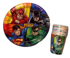 JUSTICE LEAGUE BIRTHDAY PARTY SUPPLIES*8-PAPER PLATES & 8-CUPS*LOT*