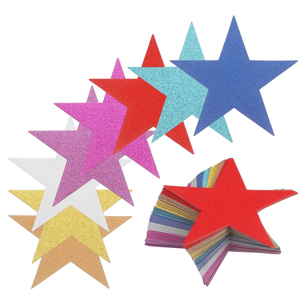 80 Pcs Glitter Star Cutouts, 5.9 Inch Paper Stars Confetti Cutouts, 8 Colors