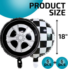 12 PCS Race Car Balloons – Wheel Tire Race Car Birthday Party Supplies 18 Inch M