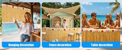 4 Pack Luau Grass Table Skirt, Luau Party Decorations, Natural 108″ x 29.5″