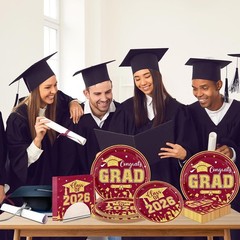Maroon Gold Graduation Decorations 2026,200Pcs Maroon Graduation Plates and Napk
