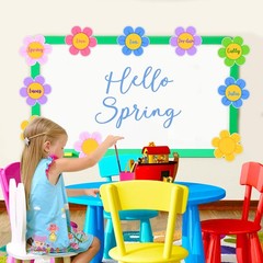 Spring Flower Paper Cutouts Floral Name Plates Bulletin Board Decor 60 PCS
