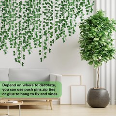 LAFORET Fake Vines for Room Decor(12 Pack 84ft), Home Bedroom 84 feet, Green
