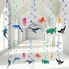 WERNNSAI 24 Pcs Ocean Party Hanging Swirls – Theme Blue