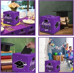 Foldable 9-Inch Graduation Box – Exquisite Purple Card Holder for Celebrations