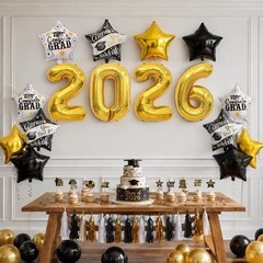 16 Pcs Graduation Decorations 2026 Balloons Kit, 32 Inch 2026 Number Foil Bal…