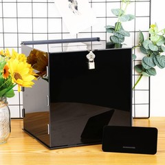 Fowecelt Black Acrylic Wedding Card Box with Lock, 10″ × 9″ × 10″,
