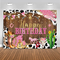 Western Cowgirl Birthday Backdrop for Girls Party Decorations Rustic Rodeo Boot