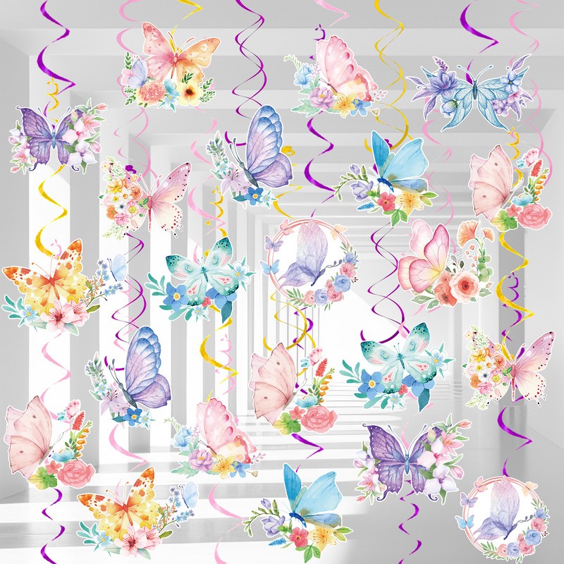 57 Pcs Butterfly Hanging Swirls Decorations for Butterfly Floral Hanging Swirl