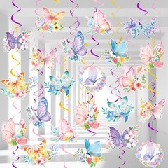 57 Pcs Butterfly Hanging Swirls Decorations for Butterfly Floral Hanging Swirl