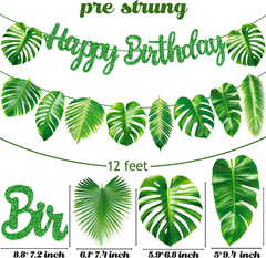 Tropical Green Palm Leaf Happy Birthday Banners Hawaiian Luau Decorations for Su