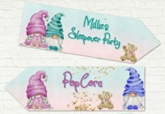 4 Personalised Gnome Sleepover Slumber Party Decoration Arrows
