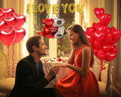 40 Pack I Love You Heart Balloons Kit with 1000 Red Silk Rose Petals Decor