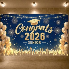 Blue Gold Graduation Banner Decorations Navy Blue Congrats 2026 Graduation Pa…