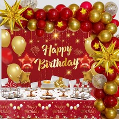 Red and Gold Birthday Decorations 72pcs Balloons Backdrop Table Cover – Party