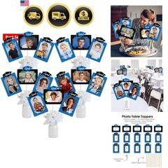 Blue Graduation Party Decoration, Photo Display Centerpiece Kit, 15 Double-Si…