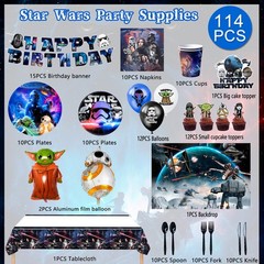 114 Pcs Star Wars Party Decorations Tableware Set Supplies Napkins Balloon Plate