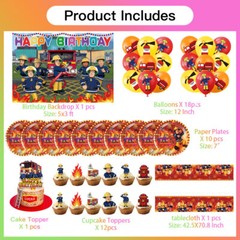 Fireman Sam Party Decorations Set Balloons Plates Cake Topper Banner