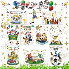 World Cup Tournament Window Clings 2026, 9 Sheets Reusable Window Stickers fo…