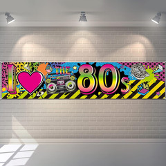 80s Themed Party Decorations Supplies I Love 80s Banner Backdrop, Retro Graffiti