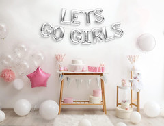 LETS GO GIRLS Balloons Banner Silver Bachelorette Party Decorations Sign