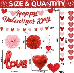 119Pcs Valentines Day Decorations Set, Office Hanging Heart Swirls, Red