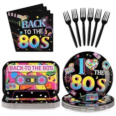 96Pcs 80s Party Decorations Back to The 80’s 80s Circular rectangular Plates