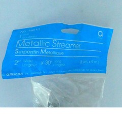 Vtg Amscan Metallic Streamers Silver Green 2″ x 30ft Party Decor Lot of 2