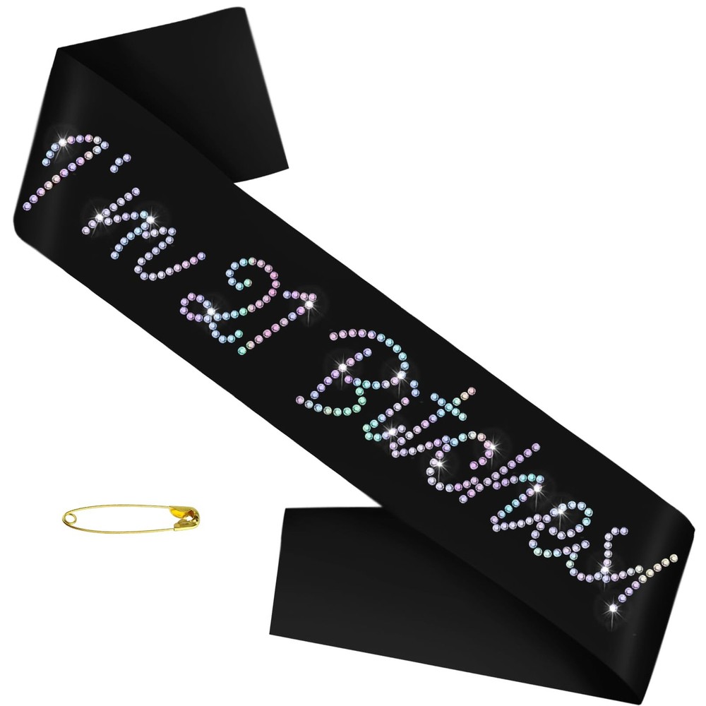 I’m 21 Bitches Birthday Sash, Black Satin Sash with Glitter