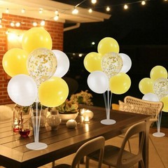 4Set Yellow and White Balloon Stand Table Centerpiece Party Decor