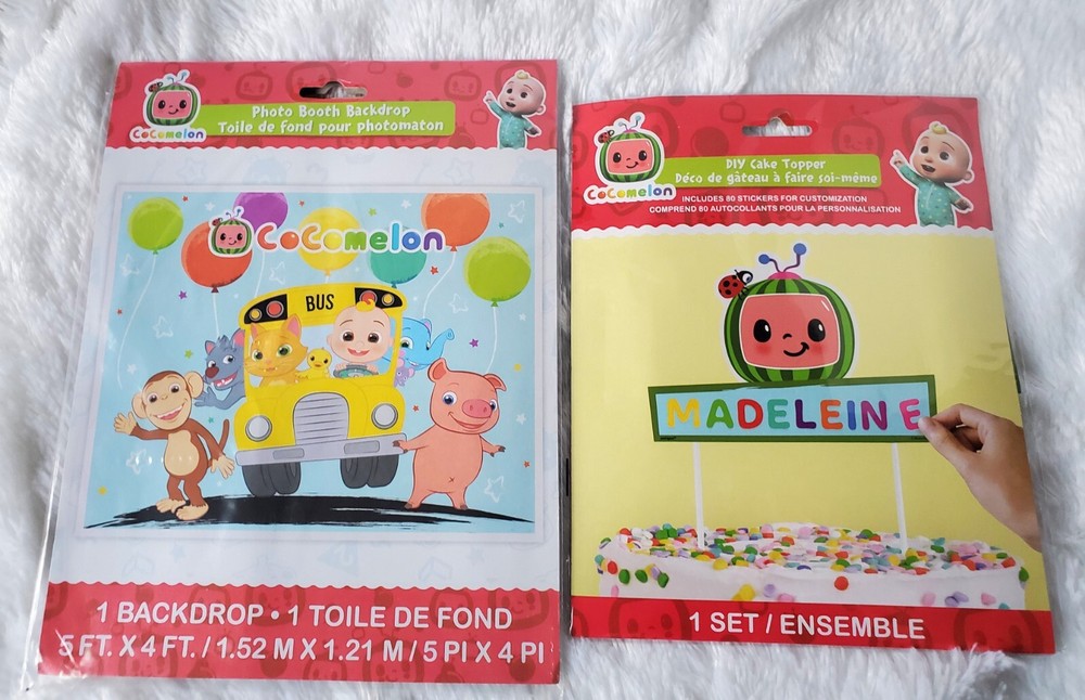 COCOMELON 5′ x 4′ Party Backdrop Birthday Banner & Cake Topper Decoration Child