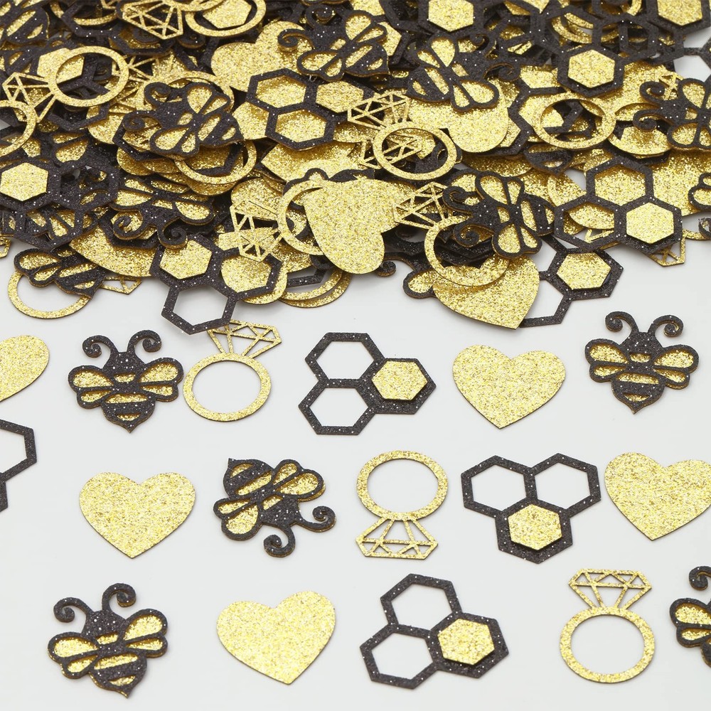 Bride To Bee Bridal Shower Confetti 200 PCS Black Gold Glitter Table Scatter