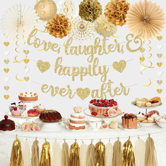 Engagement Party Decorations, Gold Glitter Love Laughter & Happily Ever after Ba