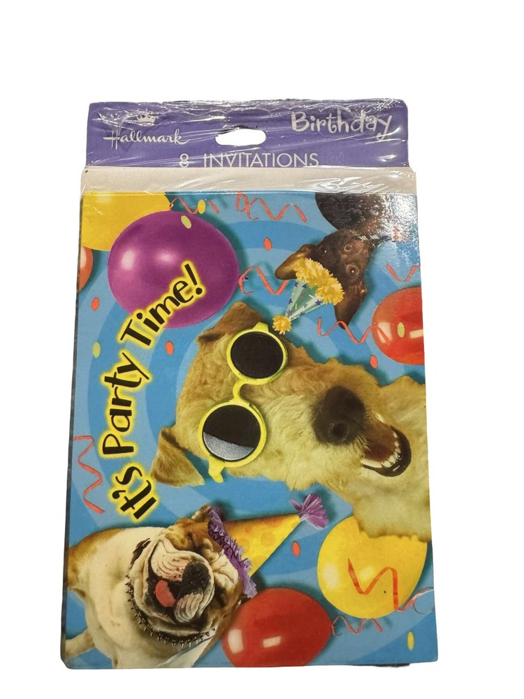 Vintage Hallmark Birthday Party Invitations Dogs Sealed 8 Count NOS Funny Puppy