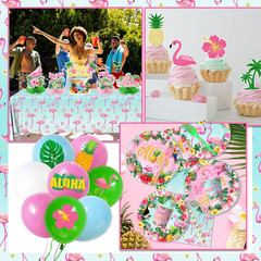 Flamingo Birthday Decorations – 193Pcs Tropical Luau Hawaiian Themed Banner Tabl