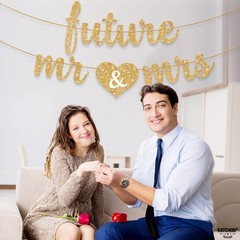 Gold Glitter Future Mr & Mrs Banner – 10 Feet, Pre-Strung | Future Mr and Mrs…