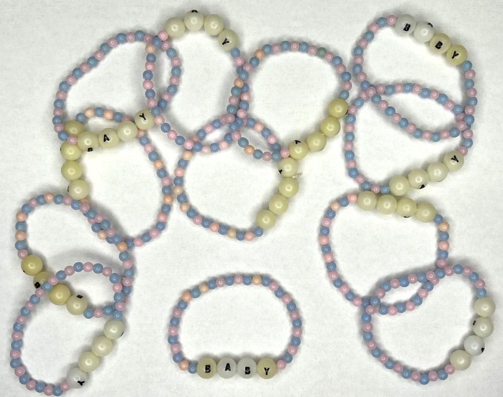 Vintage «Baby» Blue and Pink Beaded Bracelets Lot of 12 Party Favor BC6