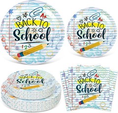 75-Piece Back to School Tableware Set – Homework Prints & Disposable Dinnerware
