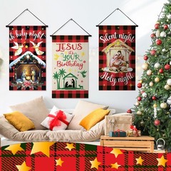 3 Pcs Nativity Christmas Door Sign Flag Christmas Holy Night Door Banner Jesu…
