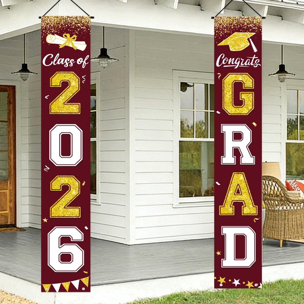 Graduation Decorations 2026, Maroon and Gold Door Porch Signs, Graduation Ban…