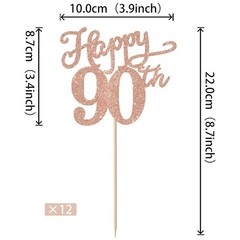 12 Pack Rose Gold Happy 90th Birthday Party Centerpiece Sticks for Table