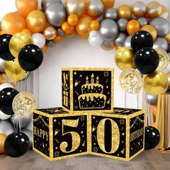50th Birthday Decorations Boxes for Men- 3PCS Black Gold Happy 50th Birthday …